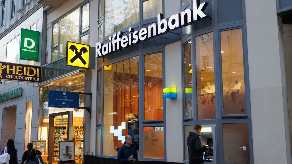 Economy and Tourism in Vienna
A Raiffeisen Bank International AG bank branch in Vienna, Austria, on Wednesday, Oct. 9, 2024. Austria's final consumer prices rose 1.8% year-over-year in September, according to Statistik Austria. Photographer: Andrey Rudakov/Bloomberg via Getty Images
Bloomberg
e.u., eu, european, vienna, economic news, austrian, business news, austria economy, emea, consumer goods, retail, leisure travel, tourists, economic statistics, banks, banking, consumer goods, industries, consumer discretionary, shoppers, euro members, finance, financial