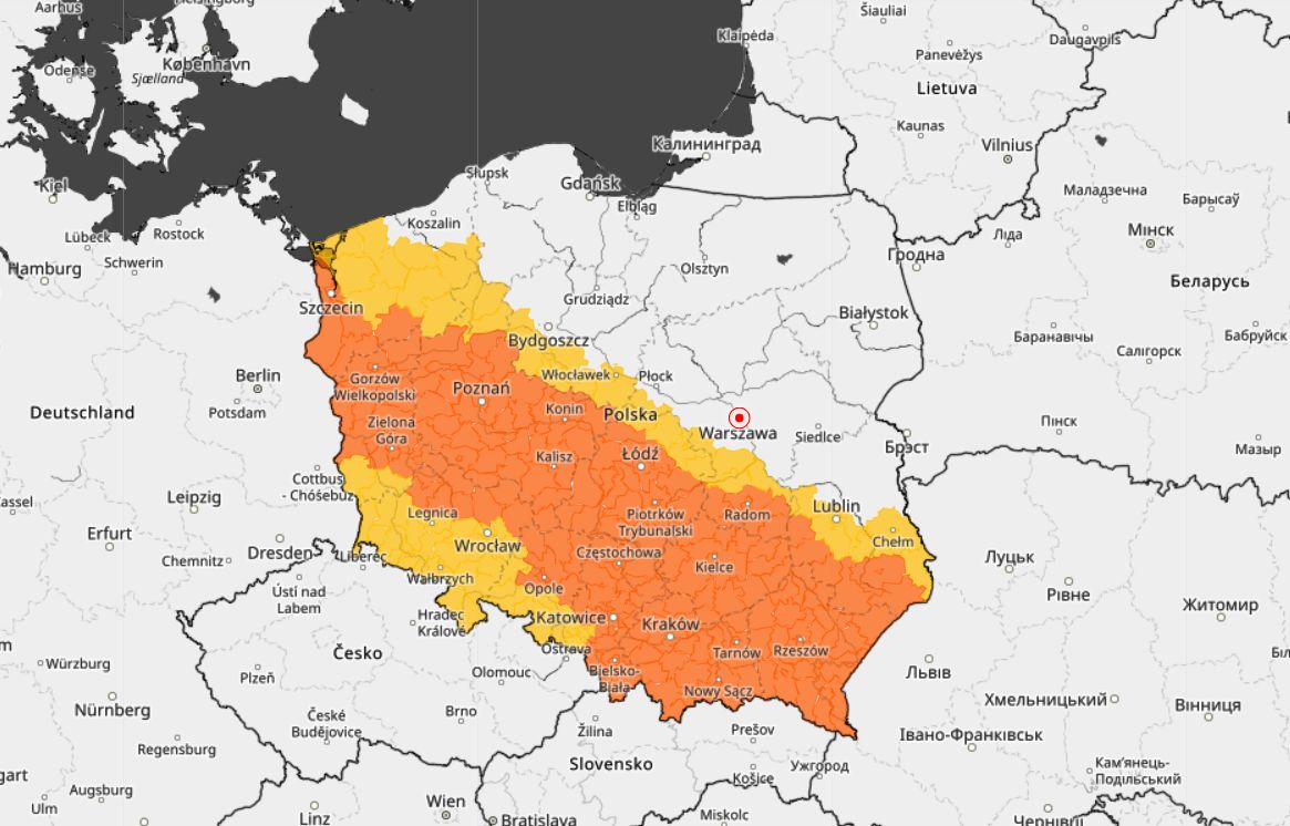 Ostrzeżenia 1. i 2. stopnia przed burzami 