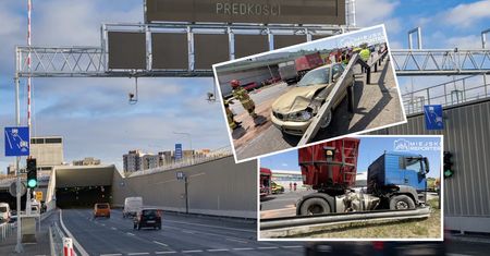 Groźne zderzenie w Warszawie. Dobrze, że "zestaw" zdążył wyjechać z tunelu