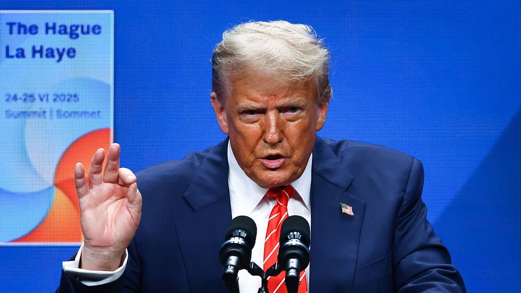 76th NATO Summit In The Hague
US President Donald Trump attends a press conference during the 76th NATO Summit in the World Forum in The Hague, Netherlands on June 25th, 2025.  (Photo by Beata Zawrzel/NurPhoto via Getty Images)
NurPhoto
political leaders, nato member countries, international relations, holland, atlantic, june 25th, us, world forum, defense cooperation, world leaders, political event, donald trump, hague, security alliance, otan, us foreign policy, beata zawrzel, geopolitical discussions, international policy, 76th nato summit, american, diplomatic relations, nurphoto, military alliance, global summit, transatlantic relations, hayg, european politics, global security, diplomatic engagement, political summit, potus, international diplomacy, international cooperation, summit