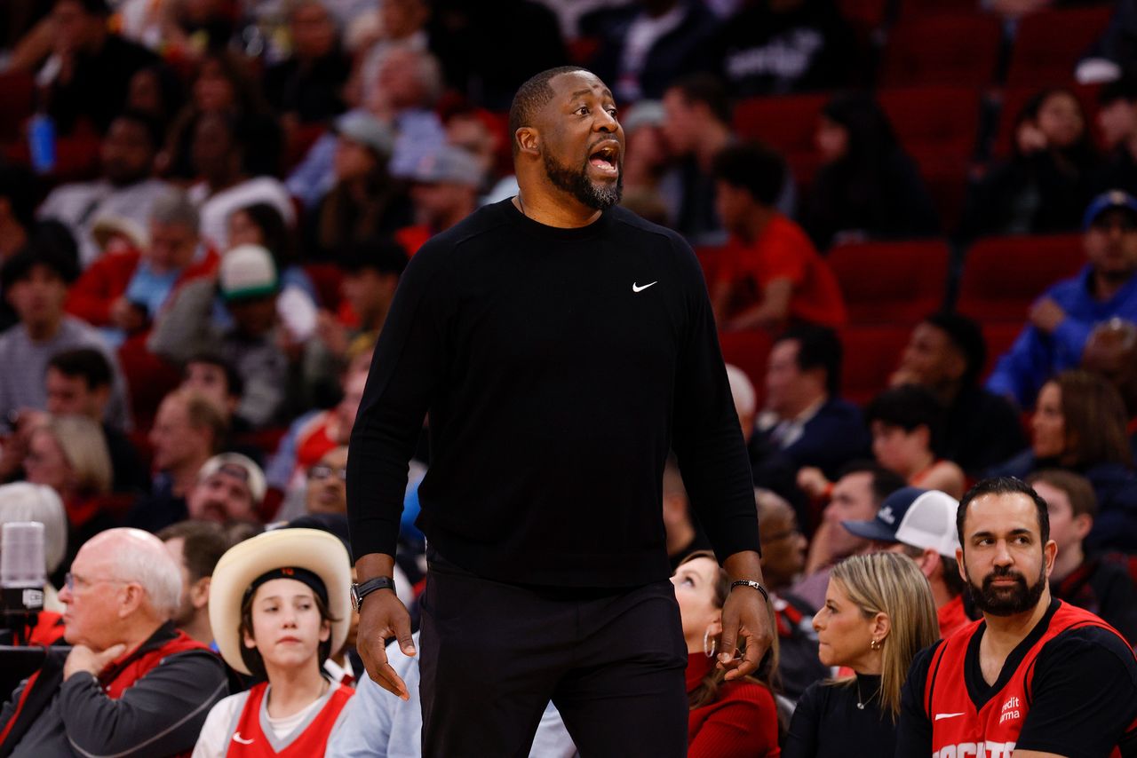 HOUSTON, TEXAS - JANUARY 06: Milwaukee Bucks head coach Adrian Griffin reacts in the second half against the Houston Rockets at Toyota Center on January 06, 2024 in Houston, Texas.  