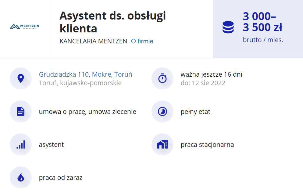Oferta pracy opublikowana przez Kancelarię Mentzen