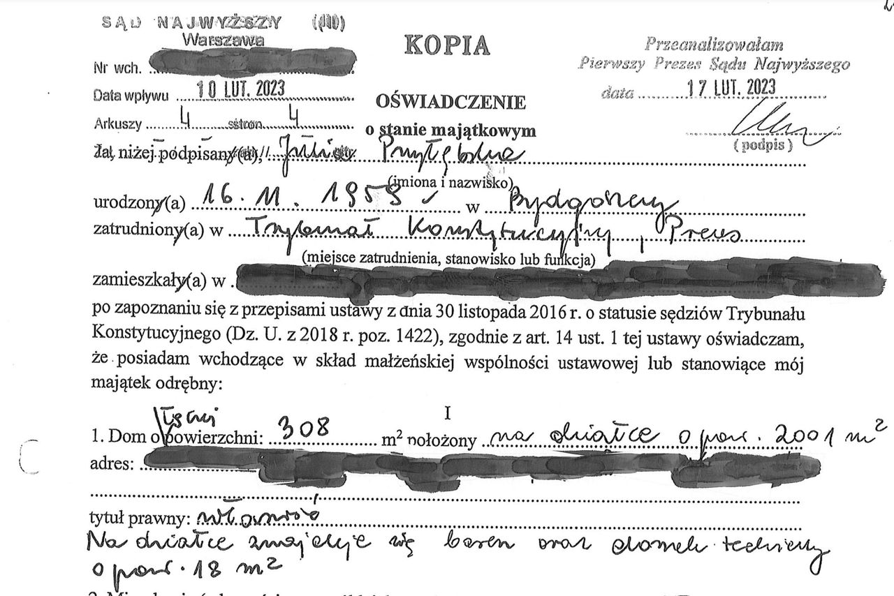 Oświadczenie majątkowe Julii Przyłębskiej, prezes TK