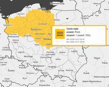 IMGW ostrzega mieszkańców Płocka i powiatu. W nocy pojawią się gęste mgły