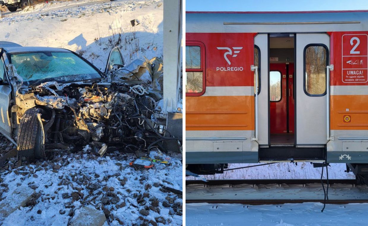 Groźny wypadek rano w Lublinie. Mercedes nie wyhamował przed pociągiem