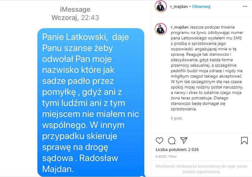 Post Radosława Majdana na Instagramie
