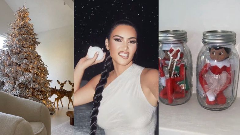 Kim Kardashian prezentuje swoje "oryginalne" świąteczne dekoracje: Elfy na kwarantannie w słoikach i białe choinki (ZDJĘCIA)