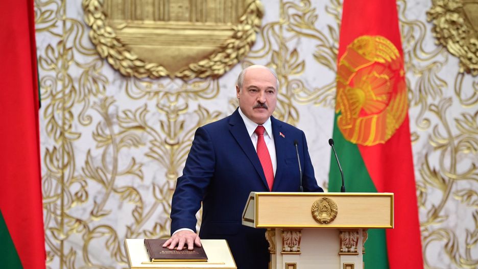 MINSK, BELARUS - SEPTEMBER 23, 2020: Belarus' President-Elect Alexander Lukashenko takes oath of office during an inauguration ceremony at the Palace of Independence. Andrei Stasevich/BelTA/TASS (Photo by Andrei Stasevich\TASS via Getty Images)