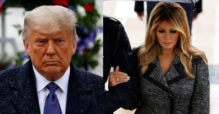 Ponury Donald Trump w towarzystwie szykownej Melanii składa wieniec na cmentarzu (ZDJĘCIA)