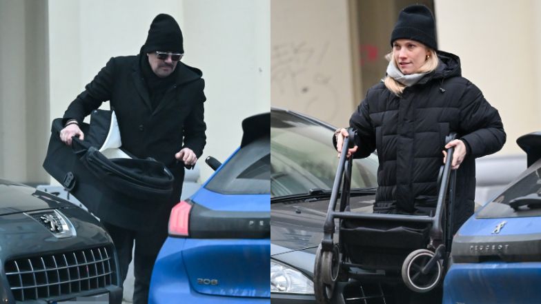 Krzysztof Ibisz przechodzi z żoną i córką na czerwonym świetle