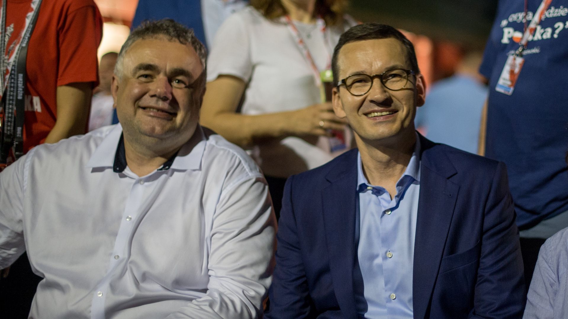 Tomasz Sakiewicz i premier Mateusz Morawiecki na zjeździe Klubów "Gazety Polskiej" w 2019 r.