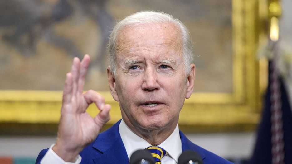 US President Joe Biden speaks during a news conference in the Roosevelt Room of the White House in Washington, DC, US, on Wednesday, Aug. 24, 2022.  Biden announced a sweeping package of student-debt relief that forgives as much as $20,000 in loans for some recipients, a move he said would help a generation saddled with unsustainable debt. Photographer: Bonnie Cash/UPI/Bloomberg via Getty Images