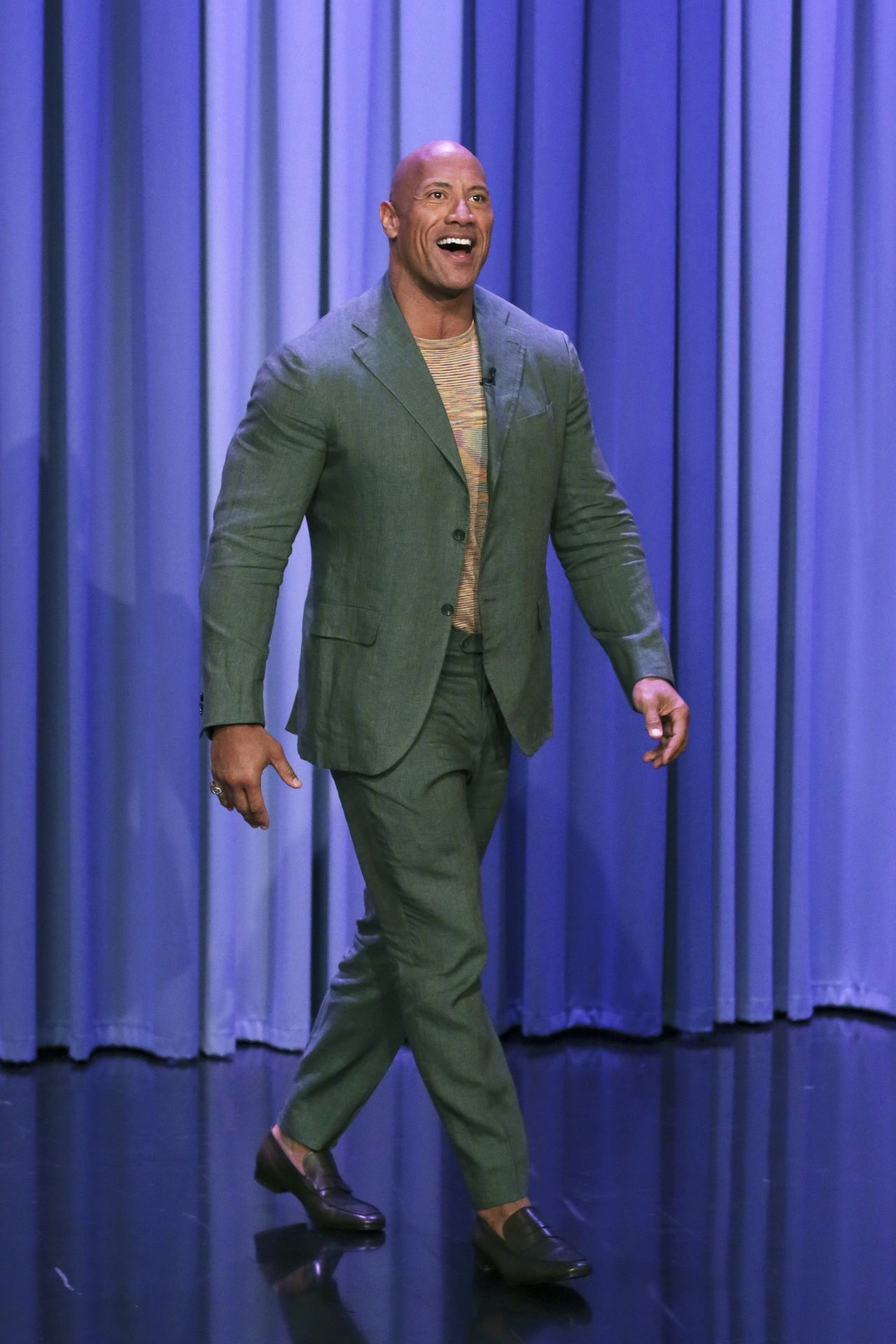 THE TONIGHT SHOW STARRING JIMMY FALLON -- Episode 1100 -- Pictured: Actor Dwayne Johnson arrives to the show on July 31, 2019 -- (Photo by: Andrew Lipovsky/NBC/NBCU Photo Bank via Getty Images)