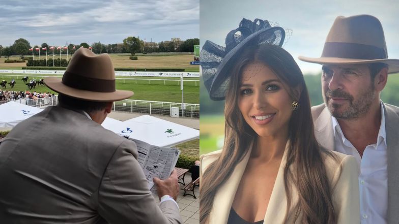 Paweł Deląg z ukochaną na wyścigach