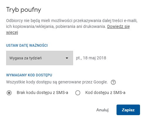 Krok 3: ustalenie szczegółów zabezpieczeń przed wysłaniem.