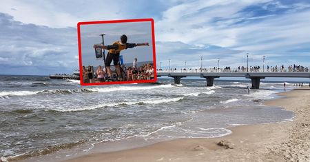 Wywijał w Kołobrzegu. Wokół mnóstwo ludzi. Nagrała go