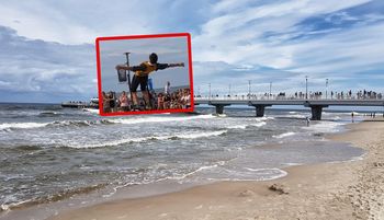 Wywijał w Kołobrzegu. Wokół mnóstwo ludzi. Nagrała go