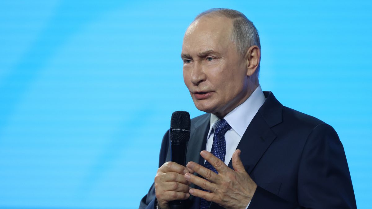 KRASNOYARSK, RUSSIA - AUGUST 3: Russian President Vladimir Putin speaks during his meeting with children, on August 3, 2026 in Krasnoyarsk, Russia. Russian President Vladimir Putin is attending "Big Break," an educational competition for schoolchildren and their teachers. (Photo by Contributor/Getty Images)