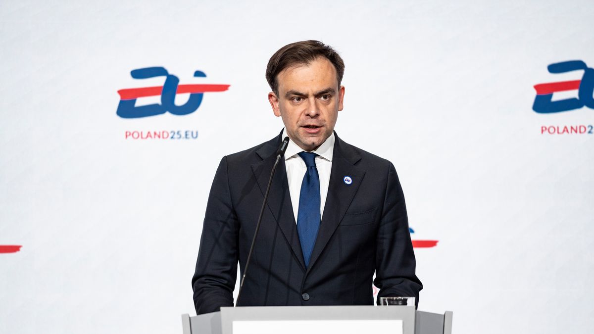 Andrzej Domanski, Poland's finance minster, speaks during the EU Ministers for Economic and Financial Affairs (ECOFIN) and Central Bank Governors informal meeting in Warsaw, Poland, on Friday, April 11, 2025. Europe's decision to ramp up defense spending after years of neglect is the right choice, according to European Union finance ministers. Photographer: Damian Lemanski/Bloomberg via Getty Images