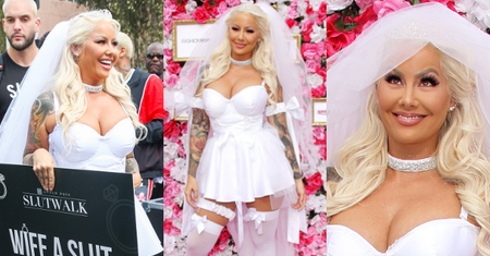 Amber Rose ubrana w suknię ślubną bierze udział w "marszu puszczalskich"