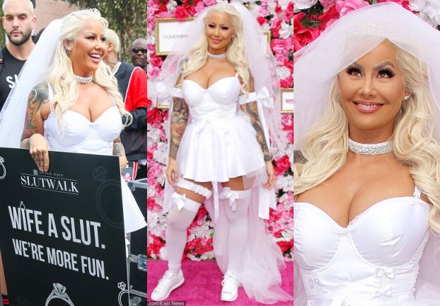 Amber Rose ubrana w suknię ślubną bierze udział w "marszu puszczalskich"