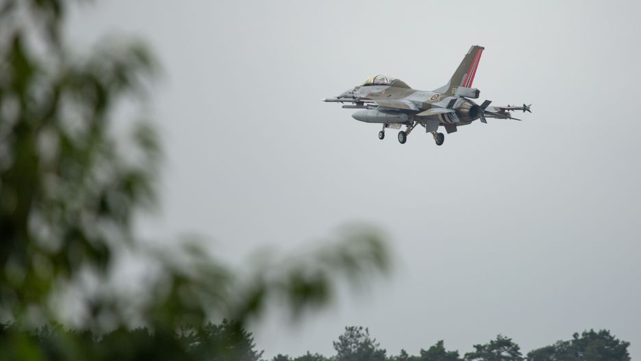 Norwegian F-16BM Fighter
Royal Norwegian Air Force, General Dynamics F-16BM Fighting Falcon Block 15D with registration 691, Serial 6L-10 paint in special colour scheme, celebrating the Royal Norwegian Air Forces 75th anniversary.  The military fighter jet f-16 from Norway as seen flying on final approach and landing at Kleine Brogel Military Air Base EBBL airport in Belgium before the International Sanicole Airshow at Sanicole Airfield Vliegveld at Hechtel - Eksel / Leopoldsburg / Beverlo Airfield EBLE a former Belgian military airfield on September 13, 2019 (Photo by Nicolas Economou/NurPhoto via Getty Images)
NurPhoto
american, aviation, ebbl, flight, fly, tarmac, aeroplane, aerospace, air combat, air force jet, air show, air superiority, aircraft, aircrew, airforce, airforce plane, block, bomber, combat, combat aircraft, commemorating, defence, defense, display, f-16, f-16bm, f16, fighter, fighter aircraft, fighter airplane, fighter airplanes, fighter jet, fighting falcon, fighting jet, force