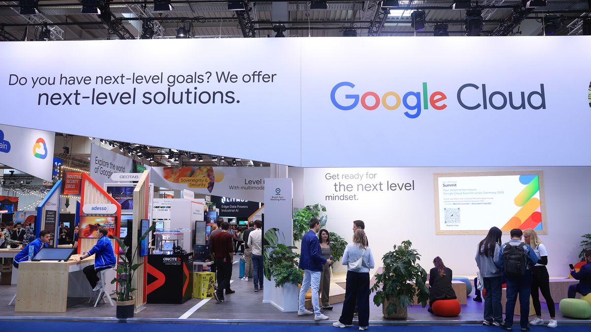 Hannover Messe 2025 Trade Fair Opening Day
The Google Cloud section of the Alphabet Inc. booth at the Hannover Messe 2025 trade fair in Hannover, Germany, on Monday, March 31, 2025. German inflation slowed more than anticipated in March, nearing the European Central Bank's 2% target as officials ponder whether to lower interest rates again at their next meeting or pause. Photographer: Krisztian Bocsi/Bloomberg via Getty Images
Bloomberg
emea, hanover, european, trade, industries, euro members, german, business news, summit, conference, e.u., eu, forum