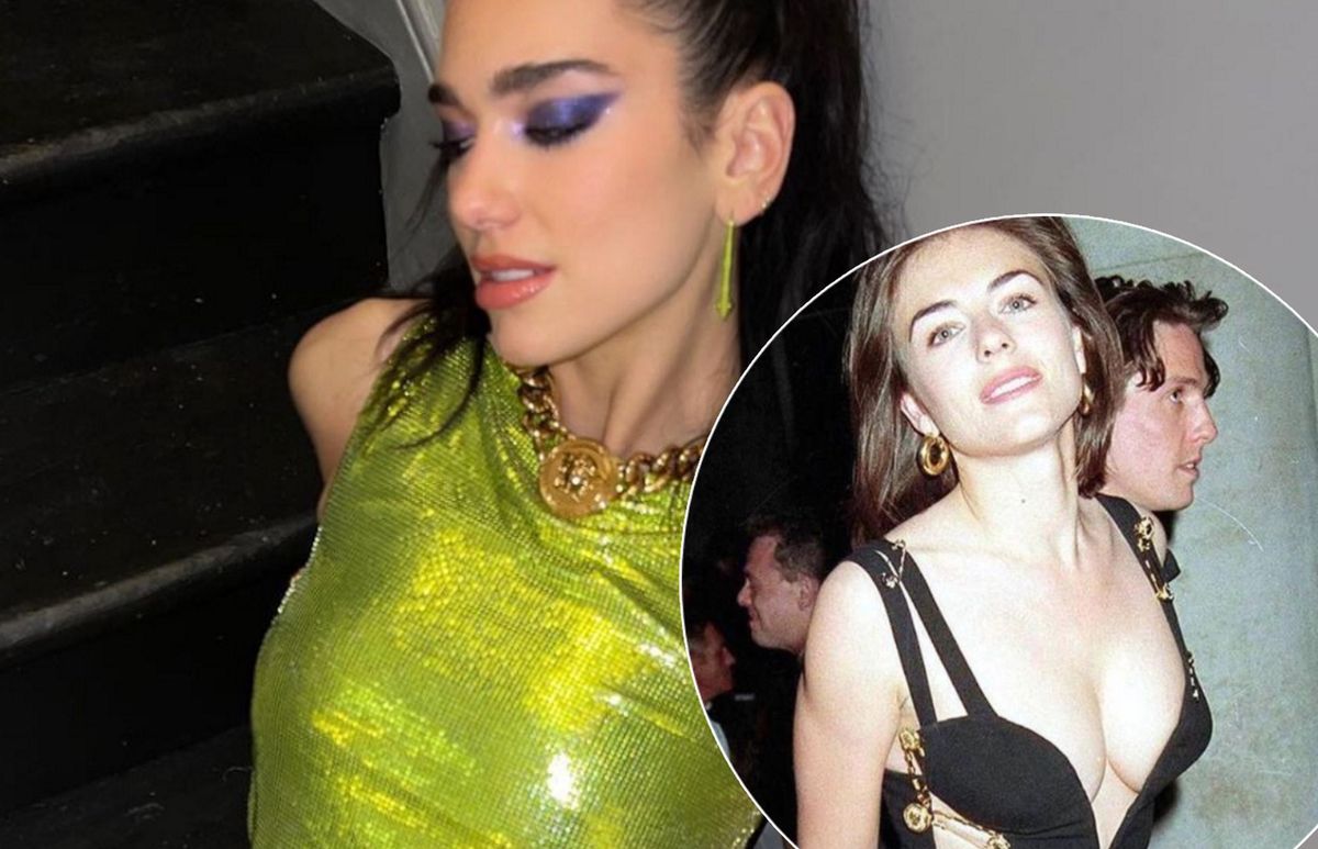 Dua Lipa czy Liz Hurley? Która lepiej nosi wdzianko z agrafkami? 