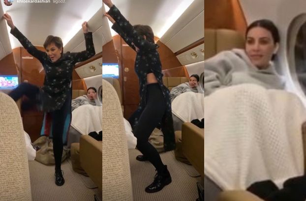 Rozchichotana Kris Jenner śpiewa, twerkuje i robi wykopy na pokładzie prywatnego samolotu (FOTO)