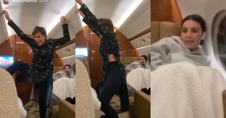 Rozchichotana Kris Jenner śpiewa, twerkuje i robi wykopy na pokładzie prywatnego samolotu (FOTO)