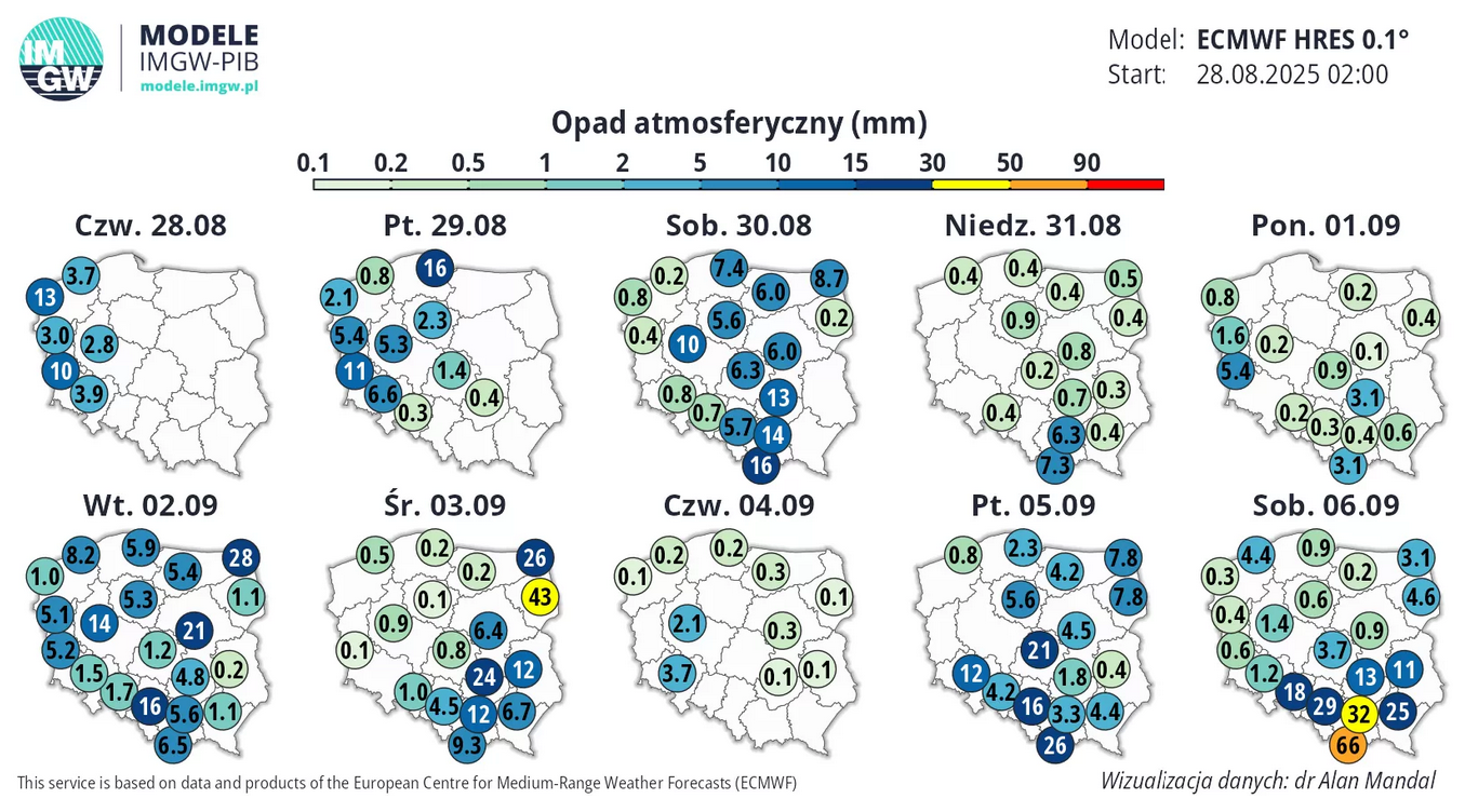 Prognozowane opady w najbliższych dniach