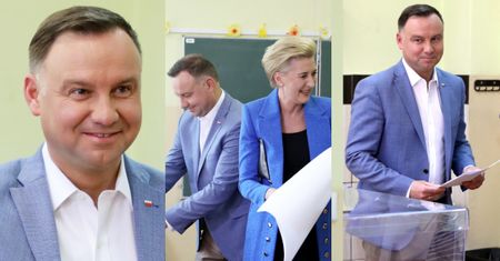 Uśmiechnięci Dudowie przybywają na głosowanie w szampańskich nastrojach (FOTO)