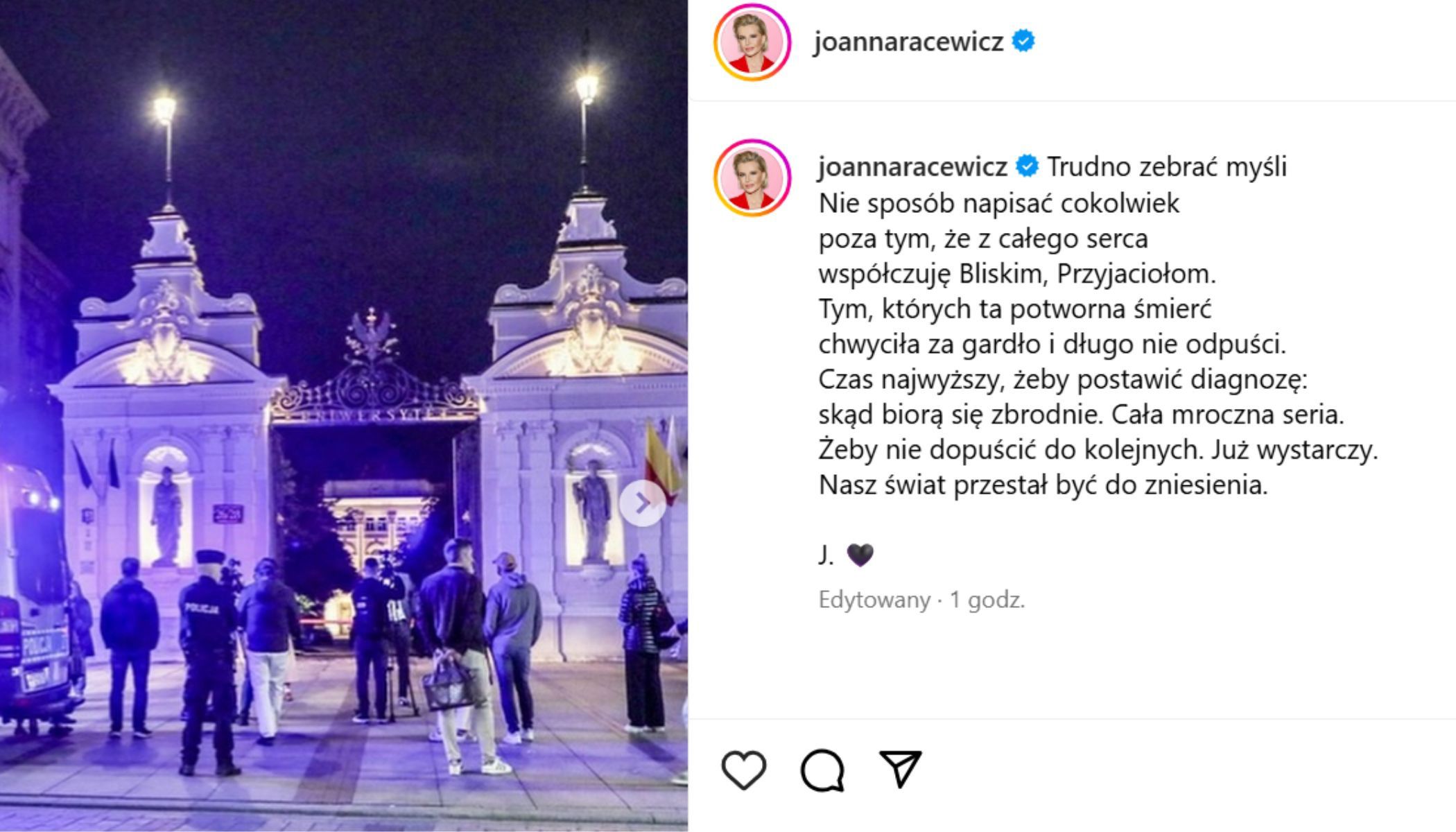 Joanna Racewicz zabrała głos po tragedii na UW 