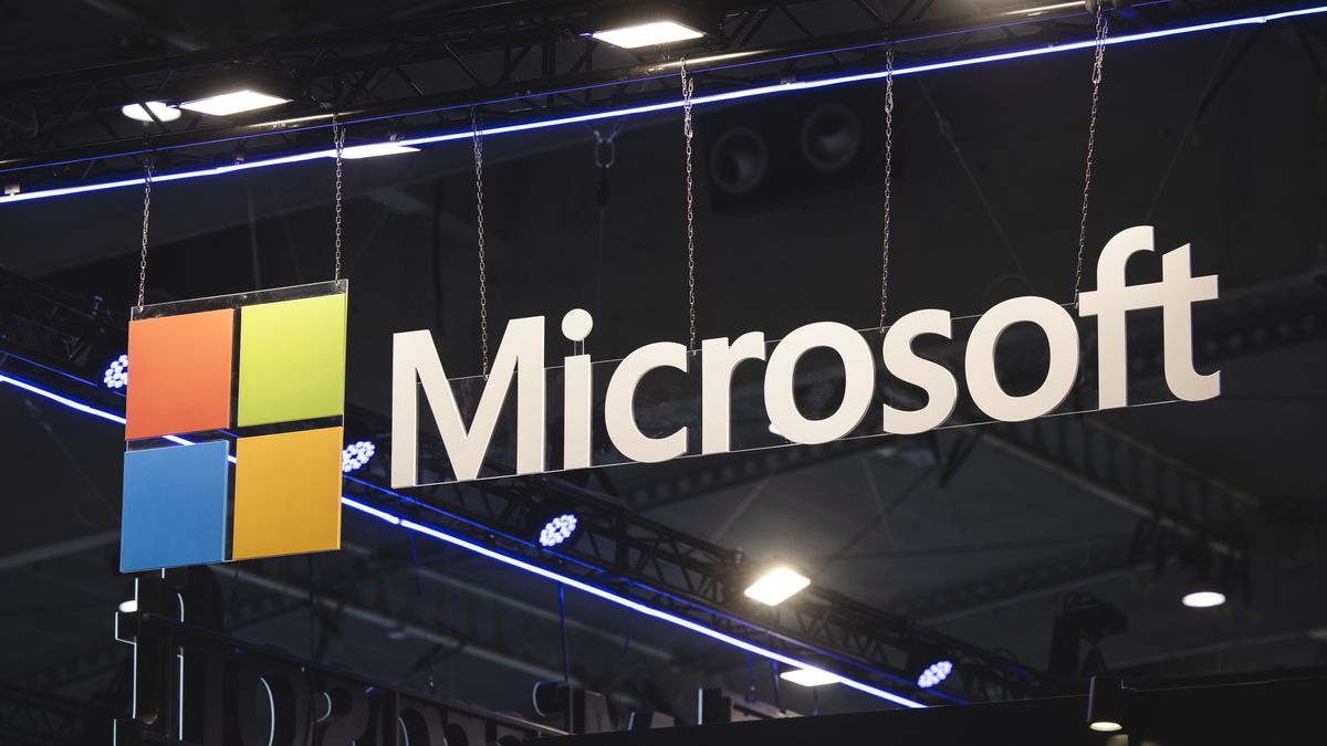 BARCELONA, SPAIN - JANUARY 31: A logo sits illuminated outside the Microsoft booth at ISE 2023 and IOT Solution World Congress at Fira Barcelona on January 31, 2023 in Barcelona, Spain. Integrated Systems Europe (ISE) is the largest Audio Visual systems integration show in the world, with 850 exhibitors and is organised by Integrated Systems Events. IOTSWC 2023 is the leading event on trends in digital transformation, based on disruptive technologies. (Photo by Cesc Maymo/Getty Images)