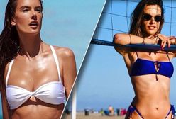 Alessandra Ambrosio w skąpym bikini. Ciężko pracuje, pozując na plaży