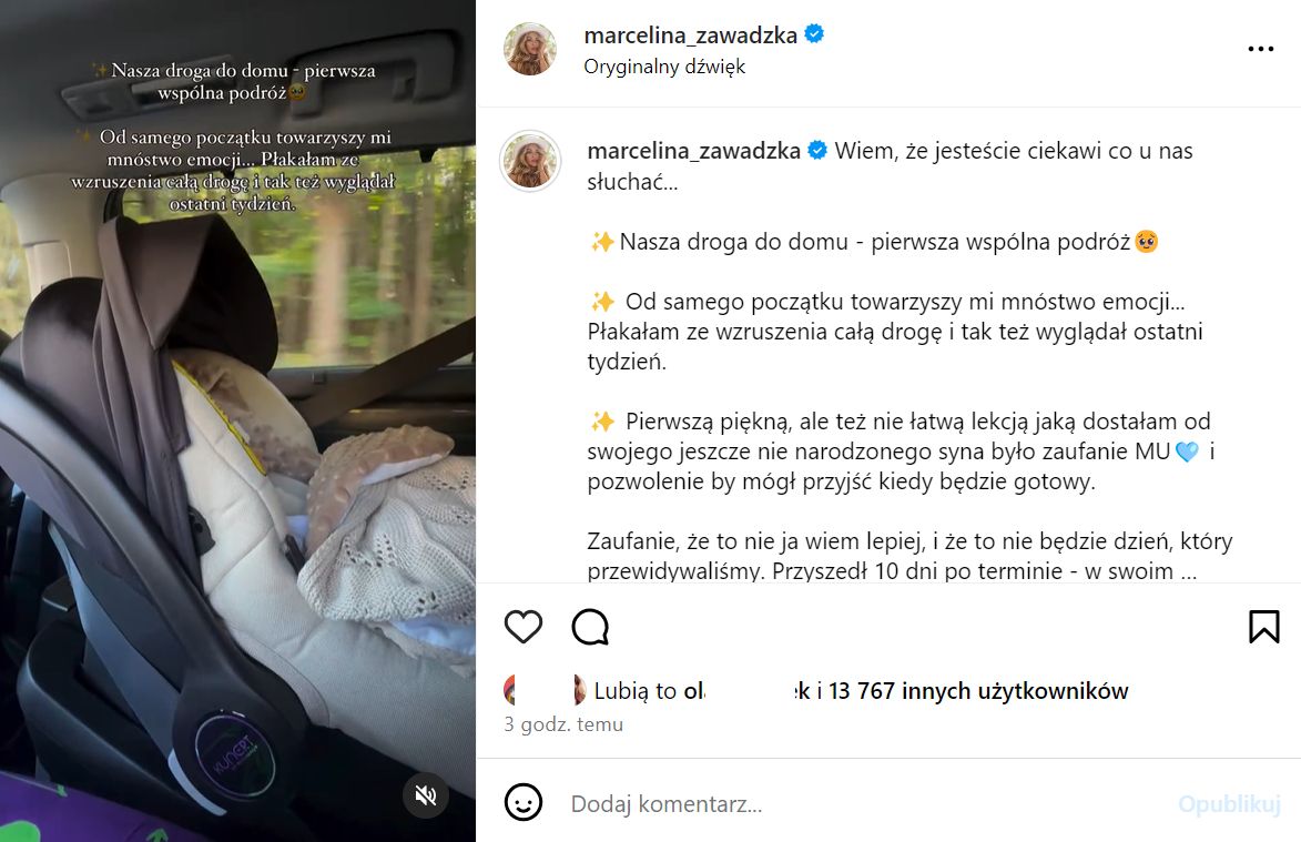 Wpis Marceliny Zawadzkiej na Instagramie