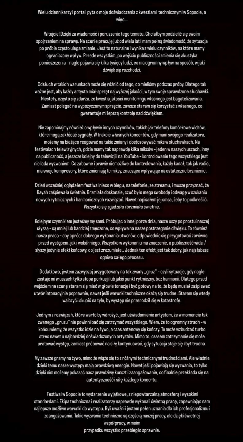 Igor Herbut komentuje aferę z dźwiękiem na festiwalu w Sopocie