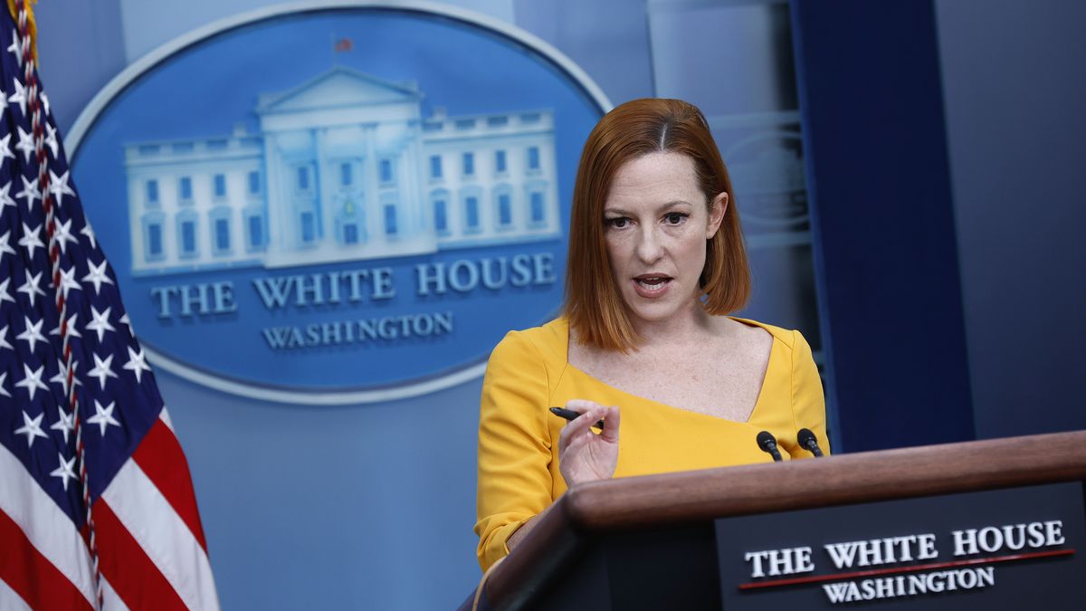 WASHINGTON, DC - MARCH 15: White House Press Secretary Jen Psaki talks to reporters during the daily news conference in the Brady Press Briefing Room at the White House on March 15, 2022 in Washington, DC. Psaki fielded questions about the U.S. support for Ukraine in the face of invasion by Russia and other topics.  (Photo by Chip Somodevilla/Getty Images)