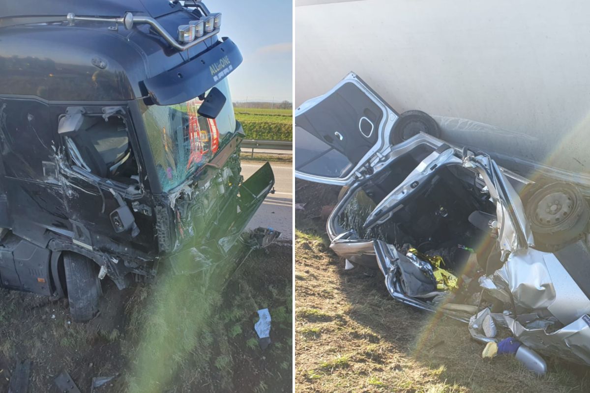 Bus przygnieciony przez ciężarówkę na autostradzie A4. Są ofiary