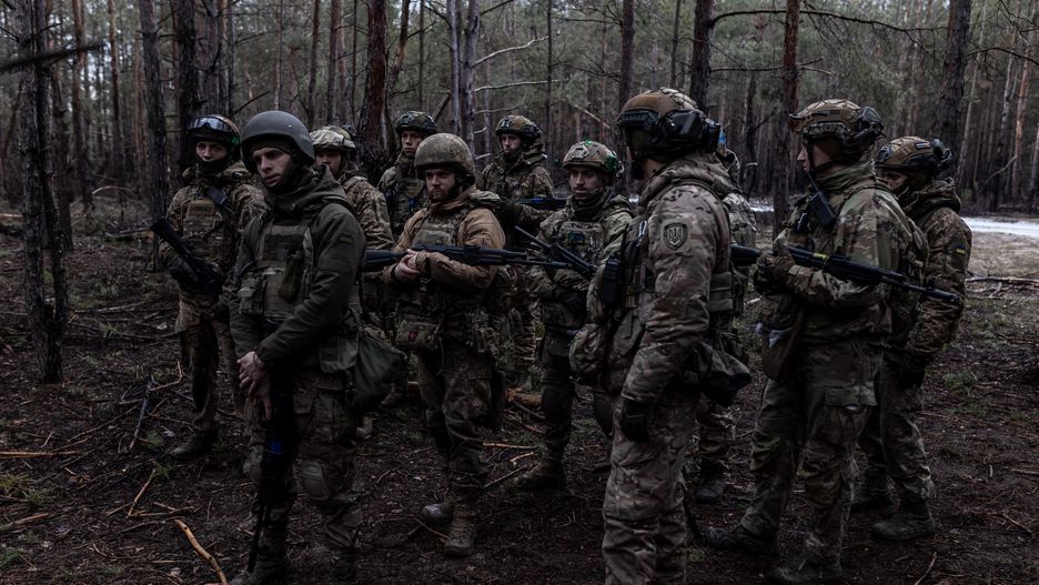 DONETSK OBLAST, UKRAINE - FEBRUARY 7: Ukrainian soldiers of the Khartia brigade are seen during a training as the Russia-Ukraine war continues in Donetsk oblast, Ukraine, on February 7, 2024. (Photo by Diego Herrera Carcedo/Anadolu via Getty Images)