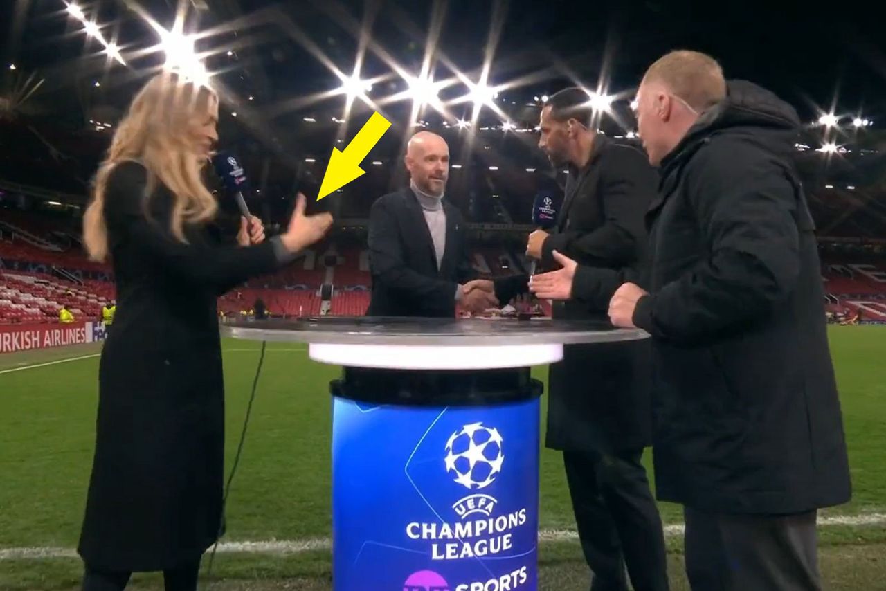In the photo: Laura Woods trying to shake hands with Man Utd coach Erik ten Hag.