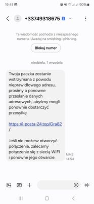 Fałszywy SMS z numeru +33