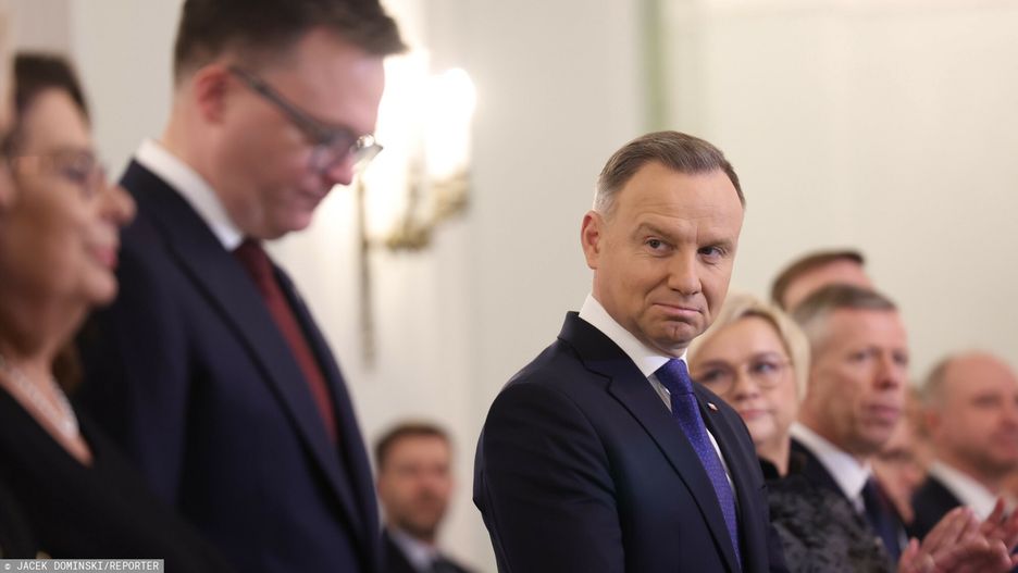 Andrzej Duda i Szymon Hołownia na zaprzysiężeniu nowego rządu