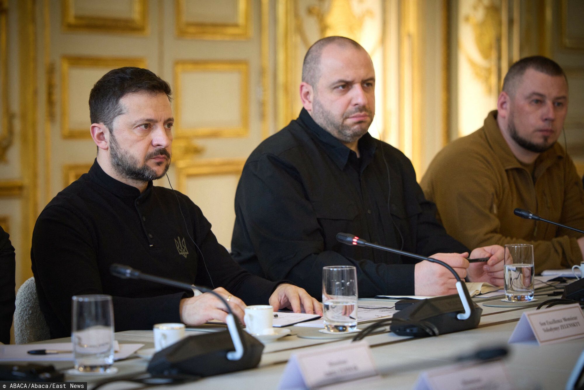 Temporary
Handout photo dated March 26, 2025, shows Volodimir Zelenski, President of Ukraine, Ukrainian Defence Minister Rustem Umerov and Pavlo Serhiiovych Palisa, Ukrainian soldier, colonel of the Armed Forces of Ukraine during the working visit of the president of Ukraine to France. Elys�e Palace in Paris, Ile-de-France, France on March 26, 2025. Photo by Presidency of Ukraine via ABACAPRESS.COM
ABACA