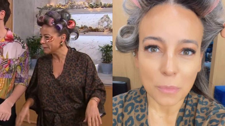 Anna Mucha w wałkach i panterkowym szlafroku w "DDTVN"