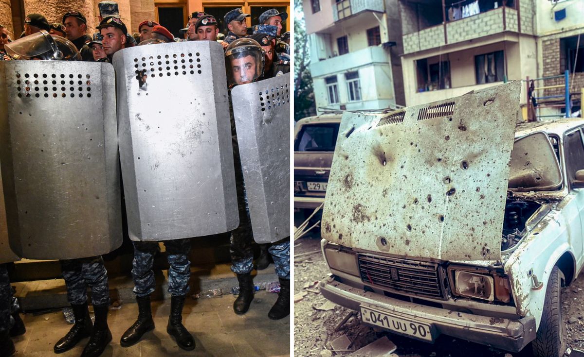 Zamieszki w Erywaniu i zaatakowany Górski Karabach (po prawej)