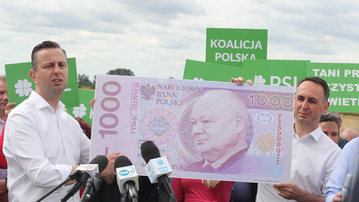 Politycy PSL przedstawili banknot o nominale 1000 zł z wizerunkiem Adama Glapińskiego 
