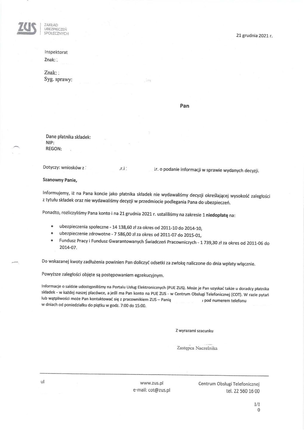 pismo ZUS, arch. pryw. 