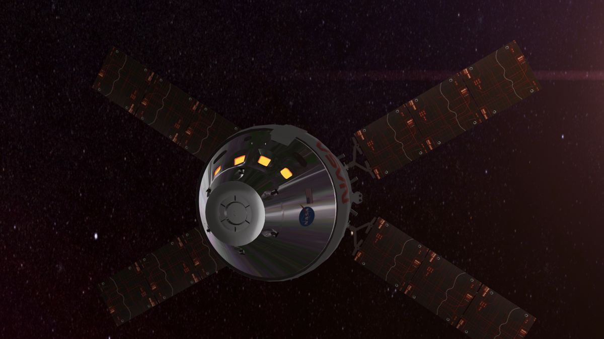 Wizualizacja Oriona w kosmosie.