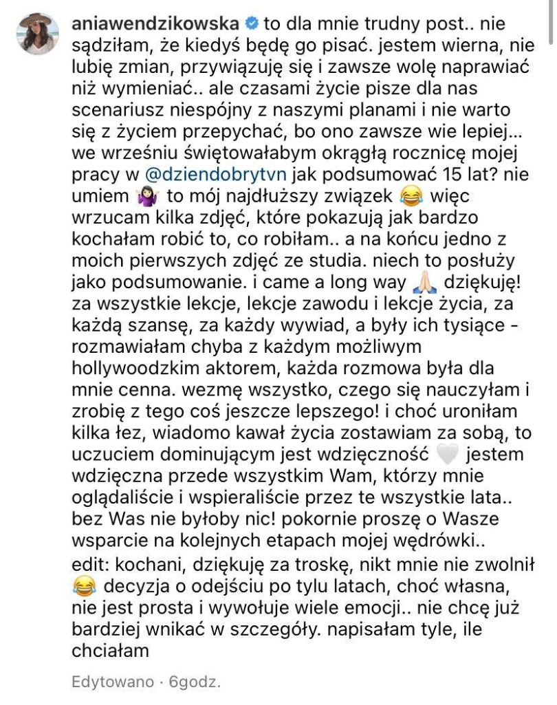 Anna Wendzikowska zdradza, czy została zwolniona z "Dzień Dobry TVN"